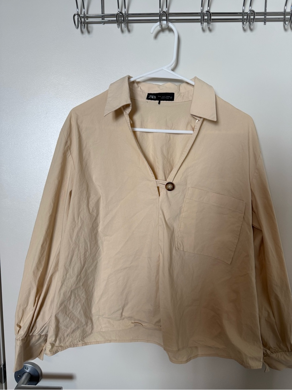 Zara Tan Button-Up Collared Shirt